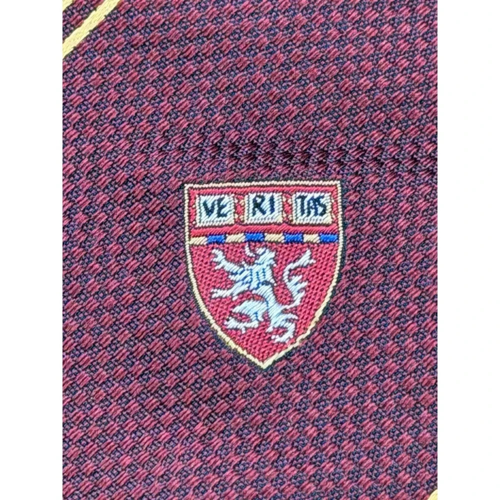 VTG NWT Harvard M LaHart Silk Necktie Burgundy Ivy League Crest Dark Academia